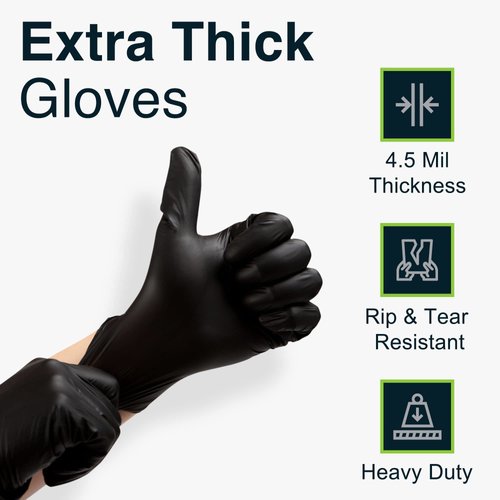 Disposable Black Nitrile Gloves Small 100 Count - Extra Thick 4.5 Mil - Powder and Latex Free Rubber Gloves - Surgical Medical Exam Gloves - Food Safe Cooking Gloves