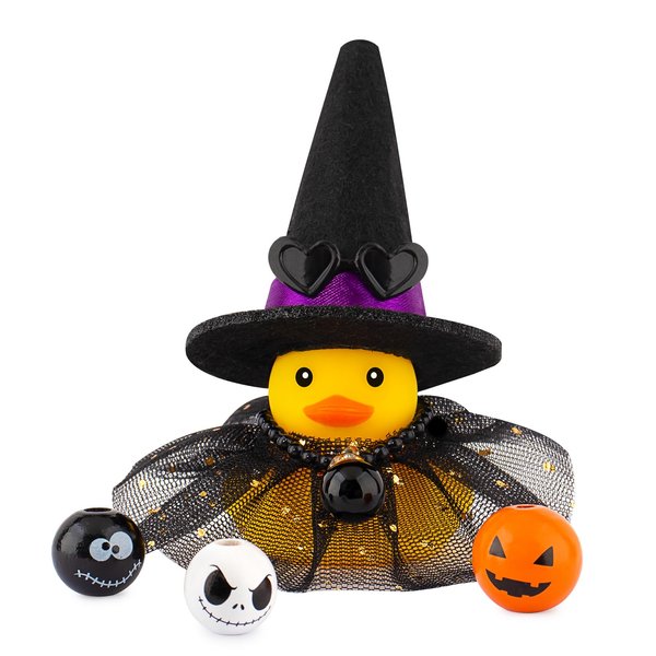 wonuu Halloween Rubber Duck Witch Duck Car Decorations Halloween Accessories Witch Hat Pumpkin Skull and Cloak, Long Black Skirt