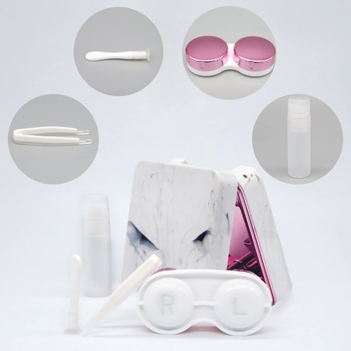Vastsoon Contact Lens Case, Portable Cute Eye Contacts Colored Lenses Applicator Remover Tool Kit with Mirror Solution Bottle for Travel Daily Outdoor (Square, Rose)
