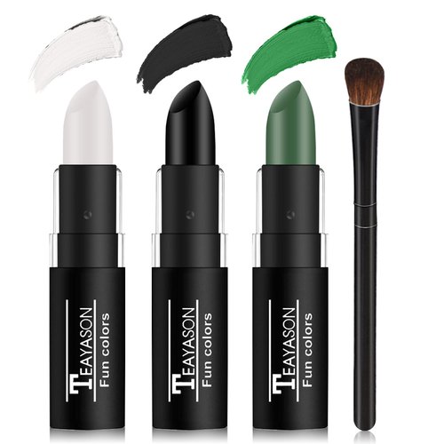 DAMUSI 3 Colors Body Face Paint Sticks Professional Eye Black Baseball Softball Football,Halloween Joker Clown Cosplay Makeup for Adults and Kids（White/Black/Green Eye Black Sticks）