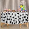 Oudain 6 Pcs Round Soccer Plastic Tablecloth 84 Inch Soccer Party Table Cloth Sports Ball Theme Disposable Table Cover Waterproof Soccer Party Supplies for Boys Birthday Outdoor Kitchen Decorations