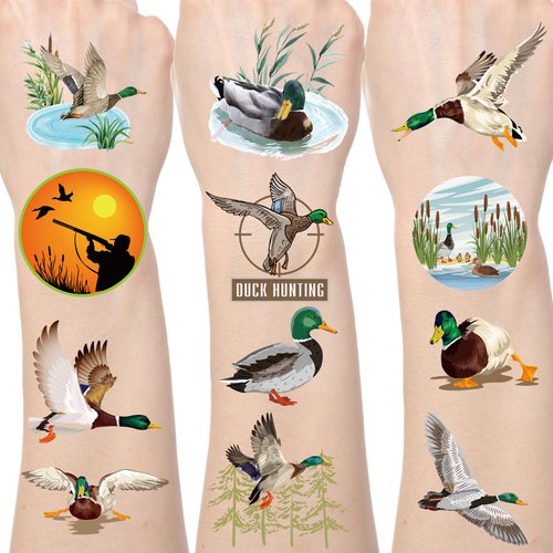 Lovarywow Mallard Duck Temporary Tattoos - 200+ Cute One Lucky Duck Birthday Decorations Hunting Duck Fake Tattoos Gifts for Kids Duck Animals Tattoo Stickers Duck Birthday Party Favors Supplies Decor