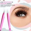 BeautyPros Eyelash Extension Tweezers - Stainless Steel Straight & Curved Tweezer Set - Classic Tip Tweezers For Volume Lash Extension - Pack of 2 - Pink Tweezers (Pink)
