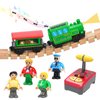 HANQIANN Battery Operated Train Set for Wooden Train Track,Electric Magnetic Locomotive Train Set Remote Control Train Vehicles Toy with Figures for Toddlers