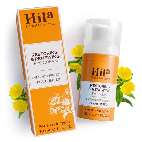 Hila Herbal Cosmetics Restoration and Renewal Eye Cream – Evening Primrose Plant Based - Under Eye Cream for All Skin Types, Hydrating Eye Cream, Eye Wrinkle Cream for Women & Men - 30ml