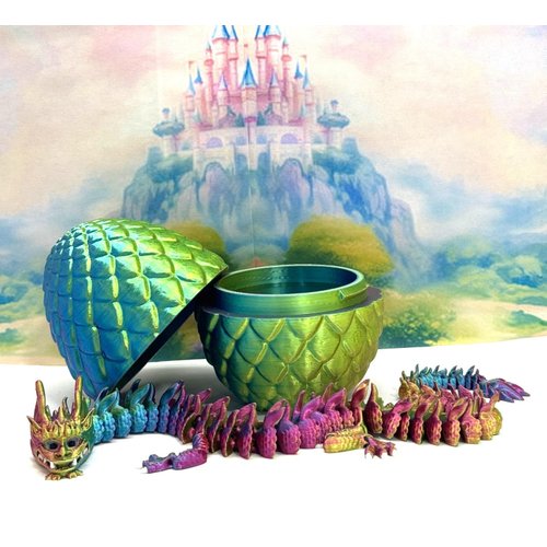 13" 3D Printed Dragon with Dragon Egg, Articulated Dragon, Red Yellow Blue Imperial Dragon, Dragon Fidget Toy, Home Office Decor Executive Desk Toy ID001-RYB