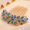 Missgrace Boho Prom Party Shiny Flower Floral Hair Combs Blue Pink Purple Bridal Wedding Hair Crystal Rhinestones Women Hair Side Combs Hair Accessories for Women (Blue)