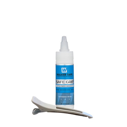 1.4oz Safe Grip Adhesive w/White Hair Clip Bundle Saver Pack | Front Bonding Weave Wigs Active Wig Glue Tape Adhesive Lace Extensions Twist Top | Super Bold Hold Adhesive Liquid Glue