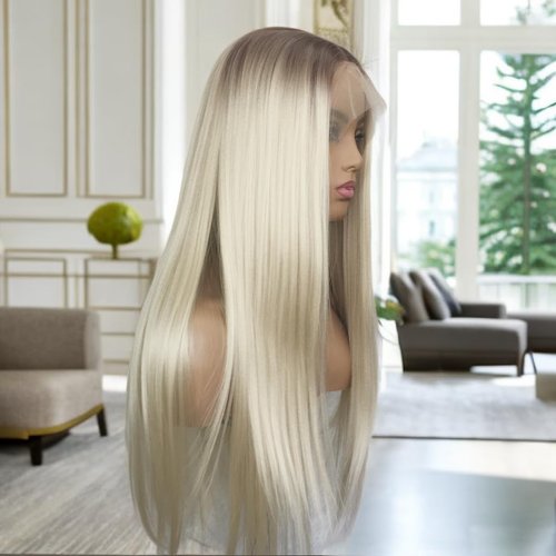 QDBOWIN QUEEN HAIR Blonde Wig Lace Front for Women Ombre Blonde Lace Front Wigs Natural Hairline Glueless Straight Hair with Baby Hair (22inch Lace Front Wig)
