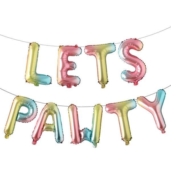 9PCS 16'' Foil Balloon Dog Pet Birthday Lets Pawty Balloons,Happy Birthday Banner for Pet Dog Party Supplies Decoration Set (Rainbow)