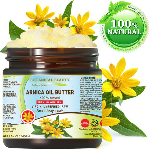 Botanical Beauty ARNICA OIL BUTTER Arnica Montana in Shea Butter 100% Natural for FACE, SKIN, BODY, HAIR, NAILS 4 Fl.oz.- 120 ml Skin Moisturizer Oil Butter, Skin Nourishing Oil Butter