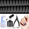 Beetles Gel Nail Kit Easy Nail Extension Set 5 In 1 Nail Glue Gel Base Coat with Pre shaped Long Coffin Soft Gel Nail Tips and Led Nail Lamp Acrylic Nail Clipper for Nail Art Diy Home Manicure