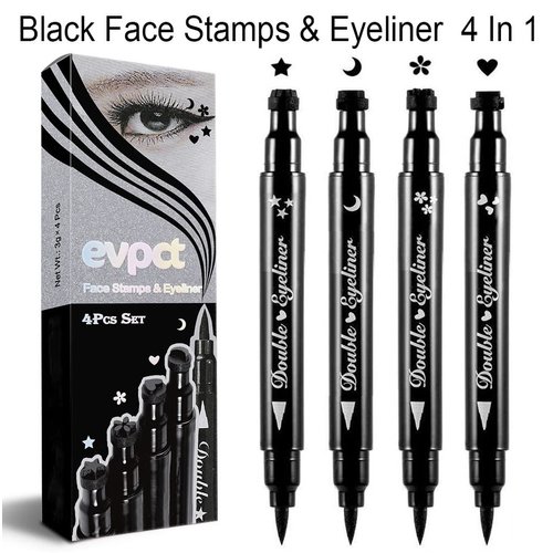evpct 4in1 Star Flowers Hearts Moon Face Makeup Stamps Eyeliner Stamps Shapes Makeup Set Black Colored Liquid Winged Eyeliner Stamp Wingliner Waterproof Star Eye Liner Wing Eyeliner Stamp Figures Tool