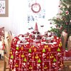PTECDROTS 9Pcs Christmas Tablecloths Round Christmas Table Decorations Red Xmas Theme Table Cover for Winter Holiday New Year Christmas Party Supplies, 84inch