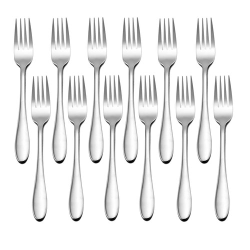 E-far 12-Piece Salad Forks, 6.7 Inches Stainless Steel Fork Set for Home Kitchen Restaurant, Mirror Finish, Dishwasher Safe