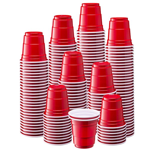 Comfy Package GUSTO [300 Count] 2 oz. Mini Plastic Shot Glasses - Red Disposable Jello Shot Cups (Formerly