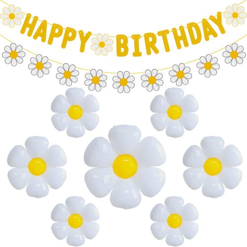 32pcs Daisy Flower Birthday Banner Balloons Decoration,Daisy Birthday Decorations，Daisy Flower Girls Boys Birthday Party Supplies