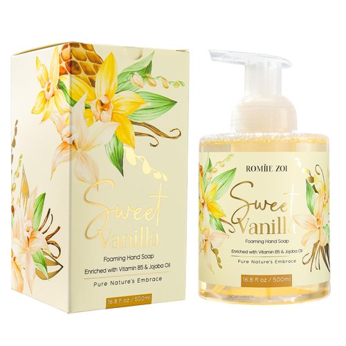 ROMIIE ZOI Foaming Hand Soap with Gift Box- Sweet Vanilla - Biodegradable Formula Moisture & Revitalize - 500ml/ 16.8oz