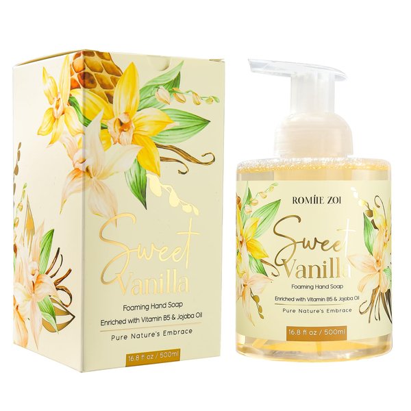 ROMIIE ZOI Foaming Hand Soap with Gift Box- Sweet Vanilla - Biodegradable Formula Moisture & Revitalize - 500ml/ 16.8oz