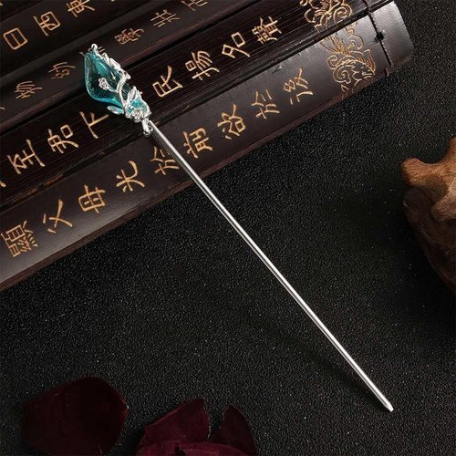 1Pc Silver Blue Chinese Hair Stick Japanese Hairpin Hair Chopsticks,Jade Metal Retro Hair Chopsticks Clips and Barrettes, Vintage for Women Girl Hair Pins