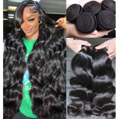 Human Hair Bundles Body Wave 4 Bundles （16 18 20 22) 12A Grade 100% Unprocessed Brazilian Virgin Human Hair Body Wave Bundles Double Weft Human Hair Extensions Natural Black Color