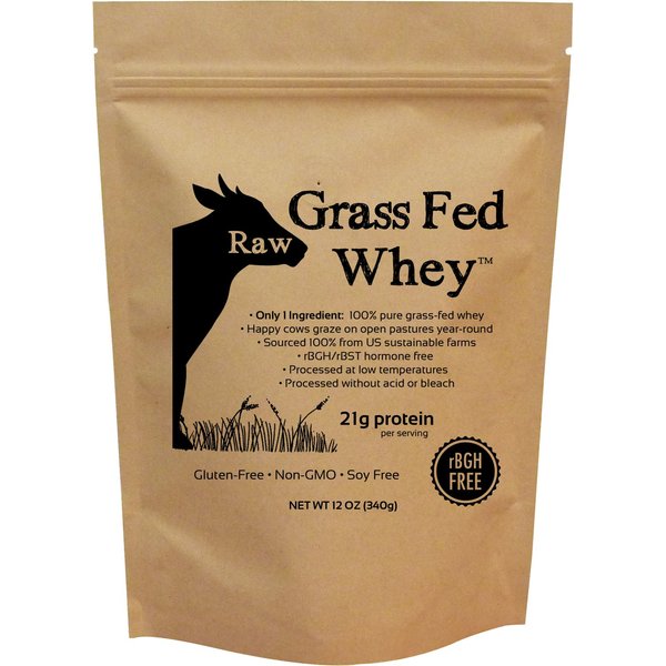 Raw Grass Fed Whey Protein Powder, Happy Healthy Cows, Undenatured, GMO-Free, Hormone Free, Gluten Free, Unflavored, Unsweetened, 12 OZ