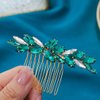 Foyte Crystal Bride Wedding Hair Comb Rhinestone Headpieces Leaf Side Hair Combs for Women and Girls (Green)