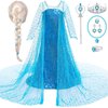 G.C Girls Elsa Dress Costume Princess Dress Up Clothes with Long Cape Kids Toddler Wig Crown Wand Jewelry Necklace Accessories Halloween Cosplay Birthday Party Supplies
