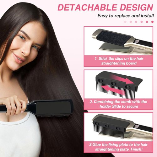 LaughYee Flat Iron Comb Attachment, Ceramic Heater Surface, Portable Clip-on Design, For Home and Salon Hair Styling, Premium Customer Service (Purple, 3.94 inches x 2.05 inches, 35.6 grams)