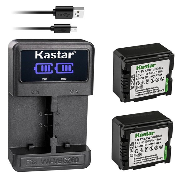 Kastar 2-Pack VW-VBG070 Battery and LED2 USB Charger Compatible with Panasonic SDR-H80A SDR-H80K SDR-H80P SDR-H80PC SDR-H80R SDR-H80S SDR-H90 SDR-H90K SDR-H90P SDR-H90PC VDR-D50 VDR-D51 Camera