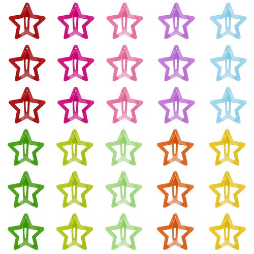30 Pcs Colorful Snap Kawaii Hair Clips, Barrettes and Cute Hairpins for Girls - Non-Slip Star Hai...