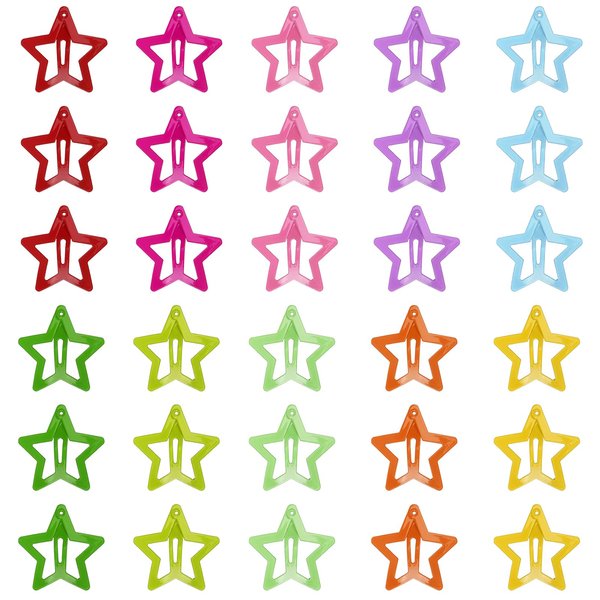 30 Pcs Colorful Snap Kawaii Hair Clips, Barrettes and Cute Hairpins for Girls - Non-Slip Star Hair Accessories