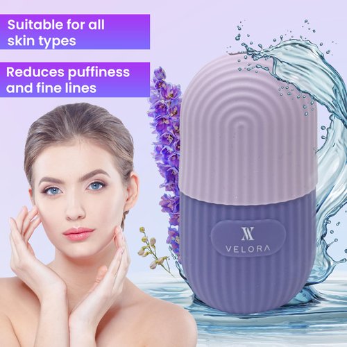 VELORA Silicone Ice Roller for Face and Eyes - Reusable Ice Mold for Puffiness Relief, Bright Skin, Fine Lines, Pores, Acne - Ice Face Roller (Purple)
