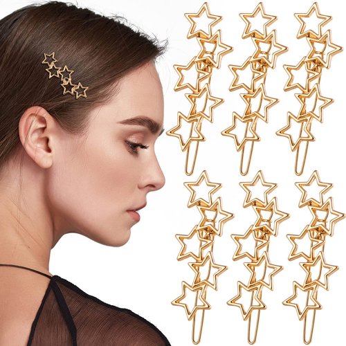 HINZIC 6Pcs Gold Star Hair Clips Vintage Cluster Star Hair Pin Barrettes Metal Hoop Star Head Clip Space Hair Accessories for Women Girls Gift