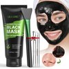 ulluxe Blackhead Remover Mask, Black Charcoal Peel Off Face Mask, Deep Cleansing Mask for Face Nose Black Head Acne Pores, Purifying Facial Mask with Pimple Extractor and Face Mask Brush (3.5 fl.oz)
