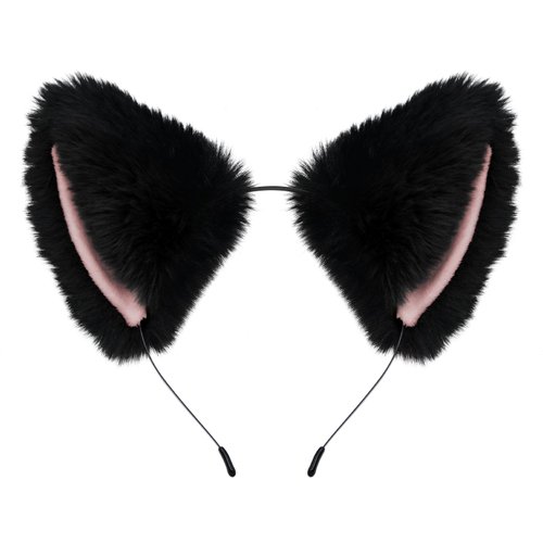 Cat Fox Ears Headband for Women Girls, Halloween Cosplay Cat Costume Faux Fur Ears Headbands Hair Accessories for Adult Kids (Black & Pink)