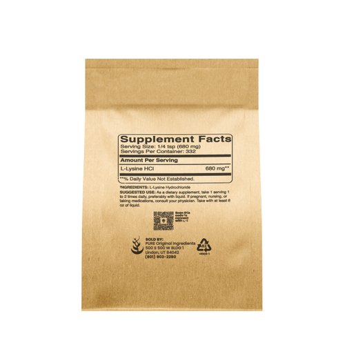 Pure Original Ingredients L-Lysine HCl (8 oz) Alpha Amino Acid, Non-GMO, Gluten-Free