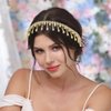 Barode Rhinestone Head Chain Tassel Forehead Bridal Headband Elastic Crystal Hair Band Prom Headpieces for Women (AB Gold, Free size)