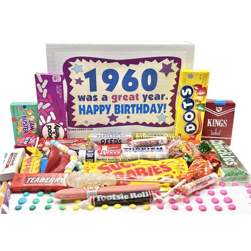 RETRO CANDY YUM ~ 1960 64th Birthday Gift Box Nostalgic Candy Mix from Childhood for 64 Year Old Man or Woman Born 1960 Jr