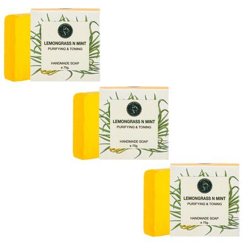AATMANA Mint & Lemongrass Handmade Natural Bar Soap for Men & Women, Moisturizing Body & Face Soap, 7.9 Oz Soap Bars (3 Soap Set)