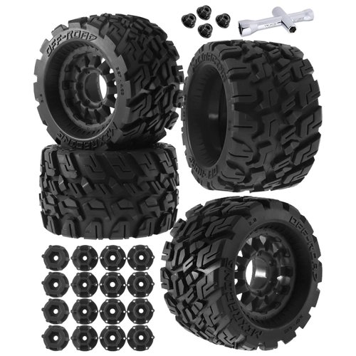 ARRCat RC Truck Tires Wheel for 1/10 Arrm a Big Rock Granite Vortek/Stampede Rustler Hoss/Axial Losi Redcat Rc4wd,RC Wheels Tires 12mm/14mm Hex,Black