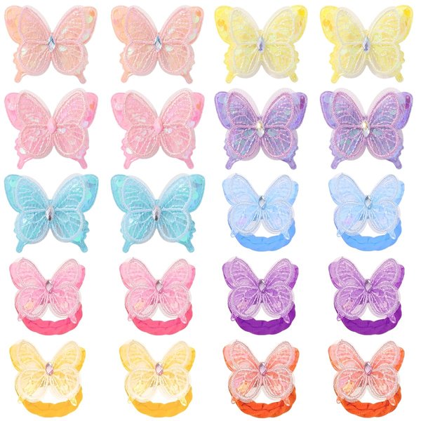20 PCS Butterfly Hair Ties Elastic Hair Ties Bow Hair Ties Butterfly Hair Clips Butterfly Hair Bow Cute Butterfly Hair Pins Cute Hair Rope Ponytail Holders Hair Accessories for Women Girls