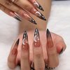Acenail Extra Long Stiletto Press on Nails Glitter Glossy Moon Star False Nails French Clear Ombre Fake Nails Acrylic Full Cover Nail Accessory for Women and Girls 24Pcs