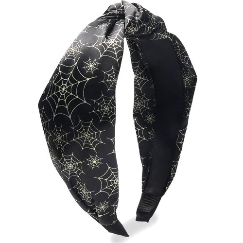 Vsdski Halloween Headband Black Knotted Wide Headbands for Women Halloween Hair Accessories Horror Spider Web Hair Band Non Slip Top Knot Hair Hoop for Halloween Party Decoration