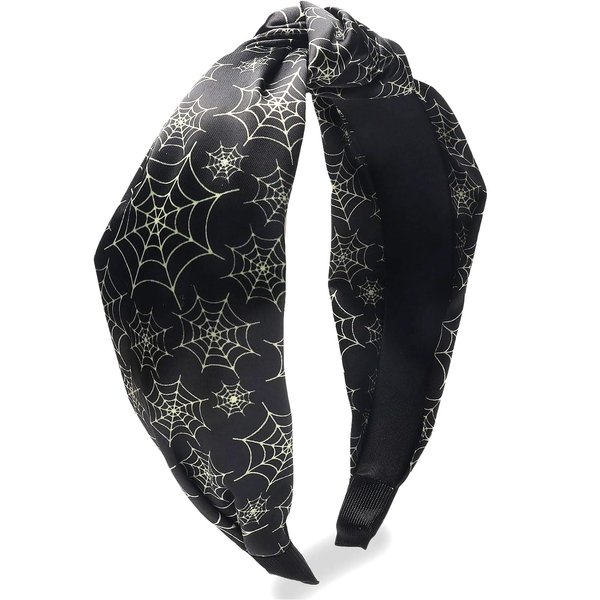 Vsdski Halloween Headband Black Knotted Wide Headbands for Women Halloween Hair Accessories Horror Spider Web Hair Band Non Slip Top Knot Hair Hoop for Halloween Party Decoration