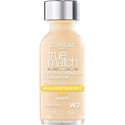L'Oreal Paris Makeup True Match Super-Blendable Liquid Foundation, Light Ivory W2, 1 Fl Oz, 1 Count