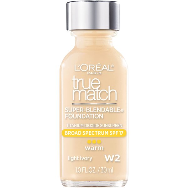 L'Oreal Paris Makeup True Match Super-Blendable Liquid Foundation, Light Ivory W2, 1 Fl Oz, 1 Count