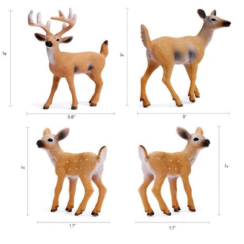 Gemini&Genius Animal Toys Whitetail Deer Figurines with Cub, 4Pcs Reindeer Family Woodland Animal Toys, Great for Kids Party Favors, Treasure Box Prizes, Goodie Bag Fillers, Family Fun or Cake Toppers