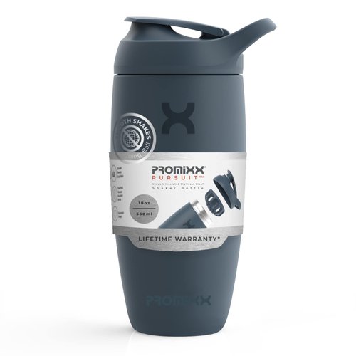Promixx Pursuit Shaker Bottle Insulated Stainless Steel Water Bottle and Blender Cup, 18oz, Midnight Blue