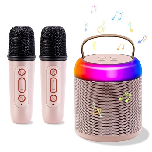 Newest Portable Karaoke Machine for Kids Adults,Portable Bluetooth Speaker with 2 Wireless Microphones,Mini Karaoke Toys Gifts for Boys and Girls Birthday Party Home Party (Pink)